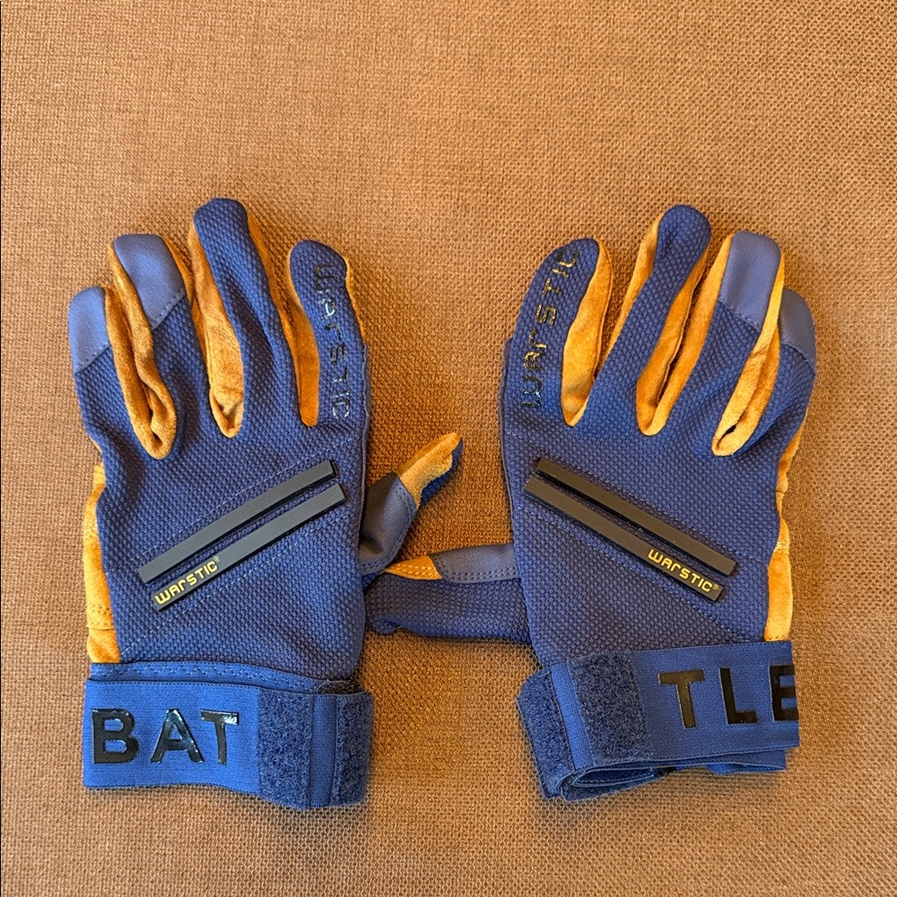 Warstic Blue and Gold Batting Gloves-Mens Large
